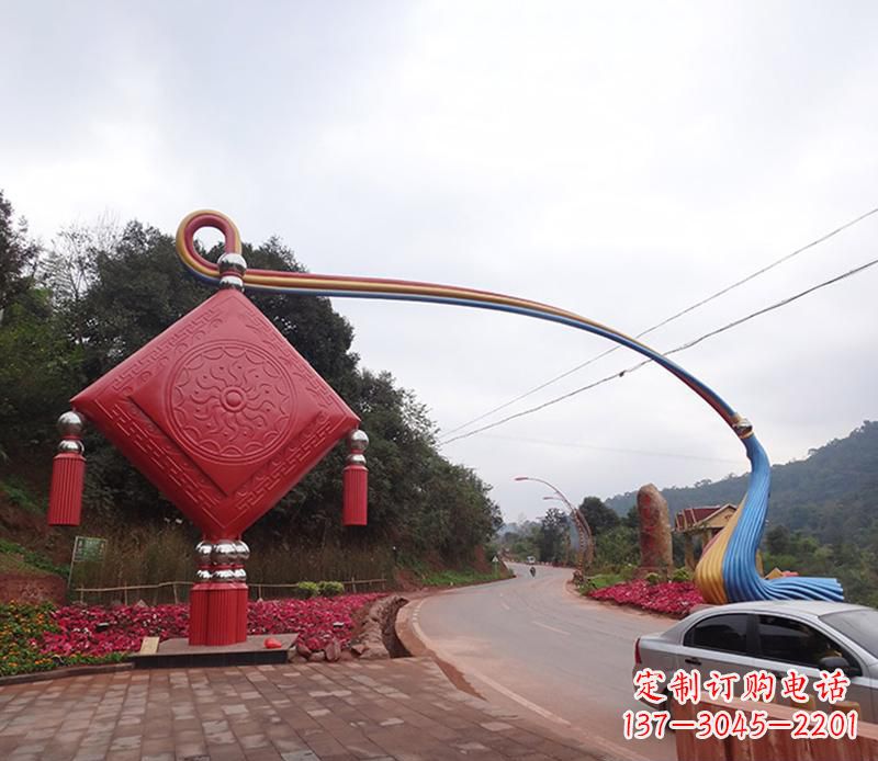 泉州不锈钢中国结拱门雕塑