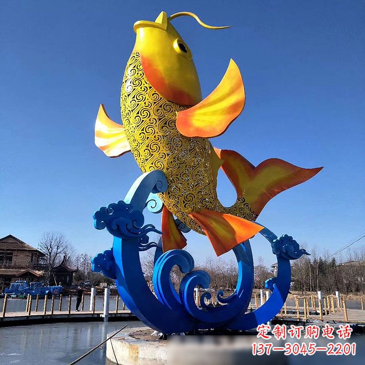 泉州不锈钢鱼跃喷泉雕塑色彩斑斓的水景美景