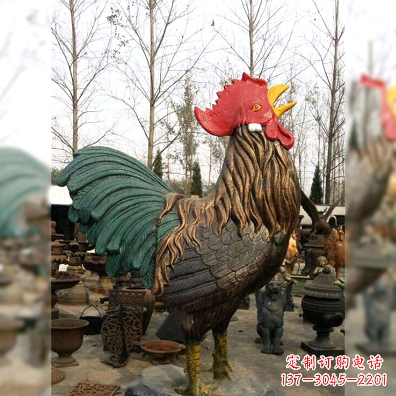 泉州彩绘铜雕公鸡生肖动物雕塑