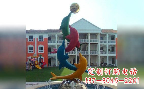 泉州彩色不锈钢海豚雕塑海洋动物景观标识