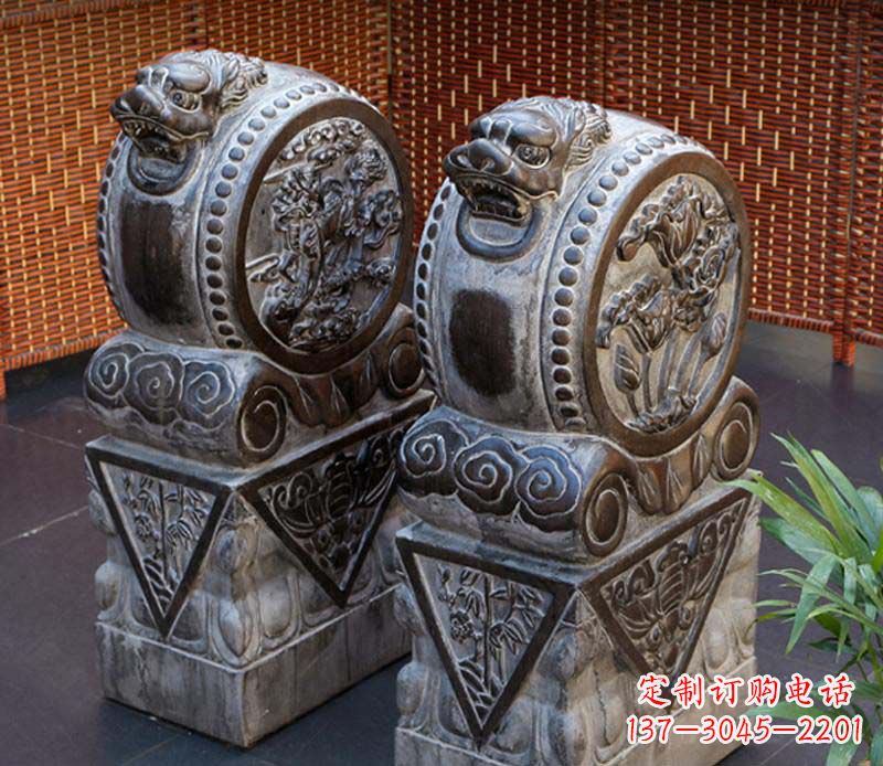 泉州仿古石门墩雕塑,提升茶楼景观