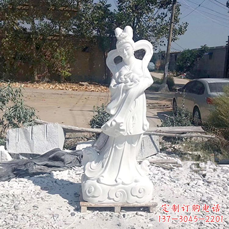 泉州嫦娥奔月石雕-汉白玉神话人物雕像