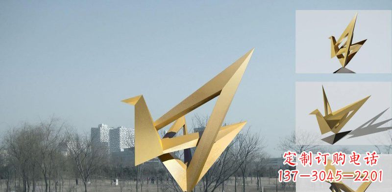 泉州城市不锈钢折纸丹顶鹤雕塑