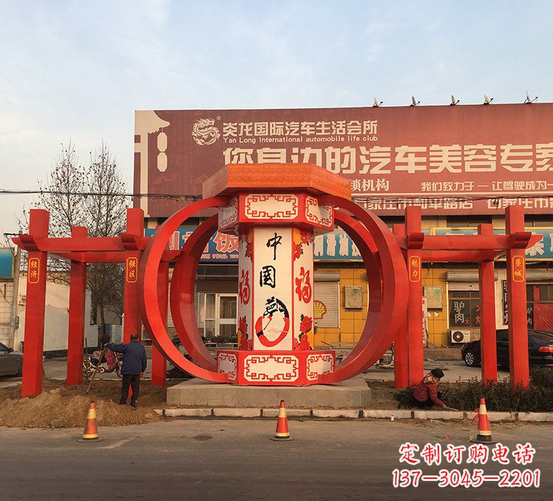 泉州城市不锈钢中国梦灯笼主题雕塑