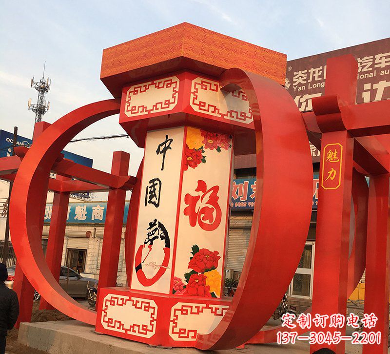 泉州城市之光不锈钢中国梦灯笼雕塑