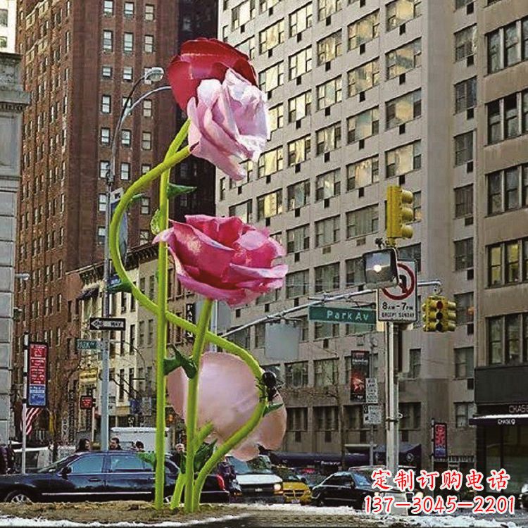 泉州城市街道玻璃钢玫瑰花景观花朵雕塑