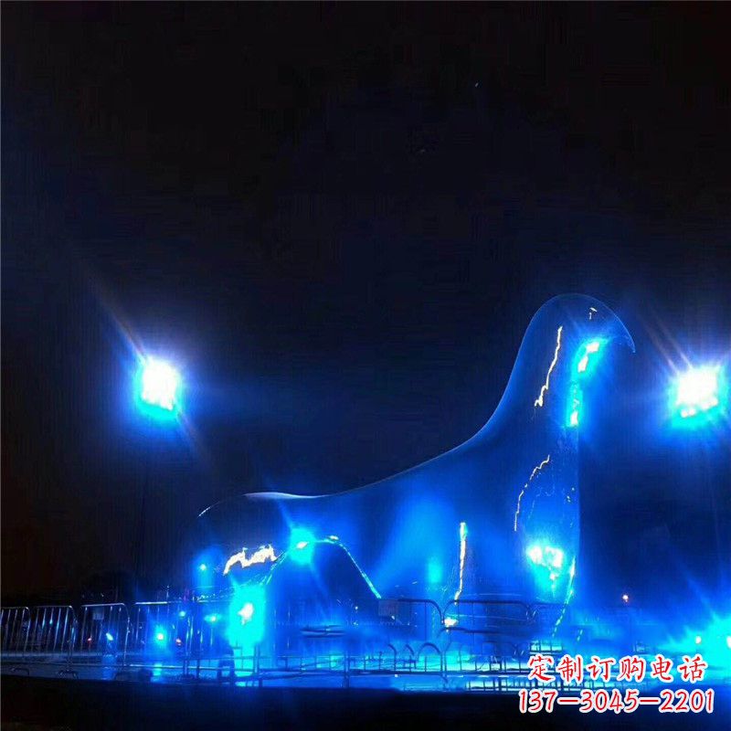 泉州抽象和平不锈钢鸽子雕塑夜景灯光效果