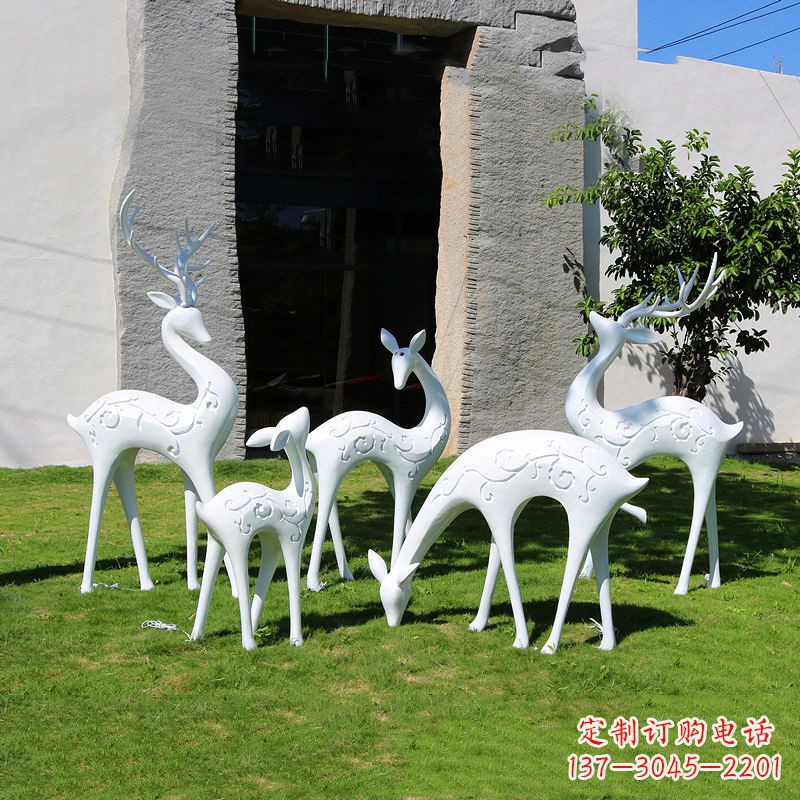 泉州抽象鹿玻璃钢雕塑-白色小区园林动物摆件