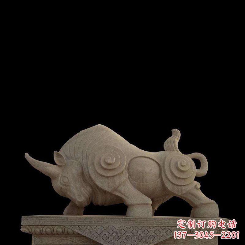泉州抽象牛砂岩雕塑-生肖动物石雕摆件