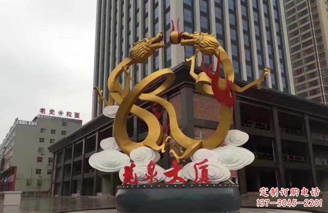 泉州精美的双龙戏珠不锈钢雕塑