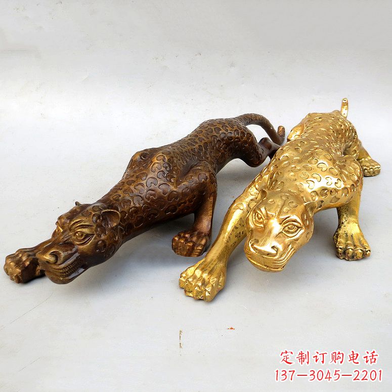 泉州纯铜金钱豹雕塑-动物铜雕摆件