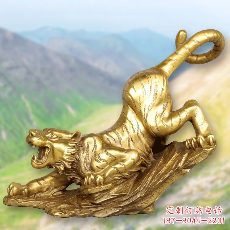 泉州纯铜鎏金老虎下山雕塑精美动物雕塑摆件
