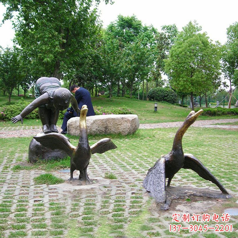 泉州纯铜天鹅情景雕塑