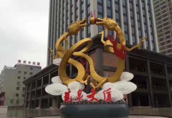 泉州精美的双龙戏珠不锈钢雕塑