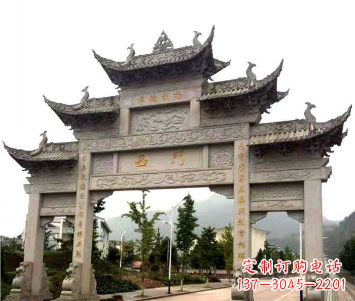 泉州村口三门石雕牌楼 (2)