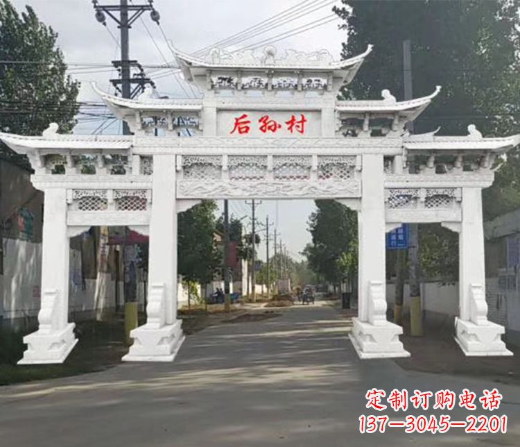 泉州村庄三门五楼牌坊石雕 (2)