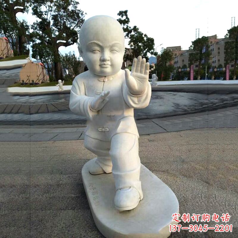 泉州打太极拳小和尚汉白玉雕塑