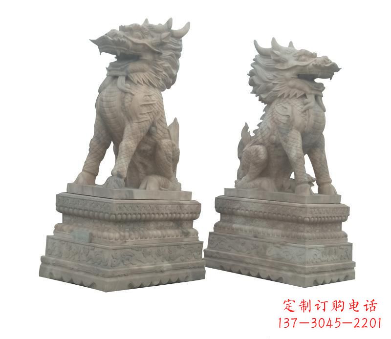 泉州大理石踩球麒麟门口神兽石雕