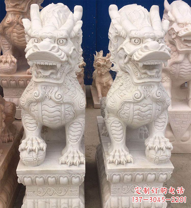 泉州大理石踩球麒麟门口神兽石雕 (3)