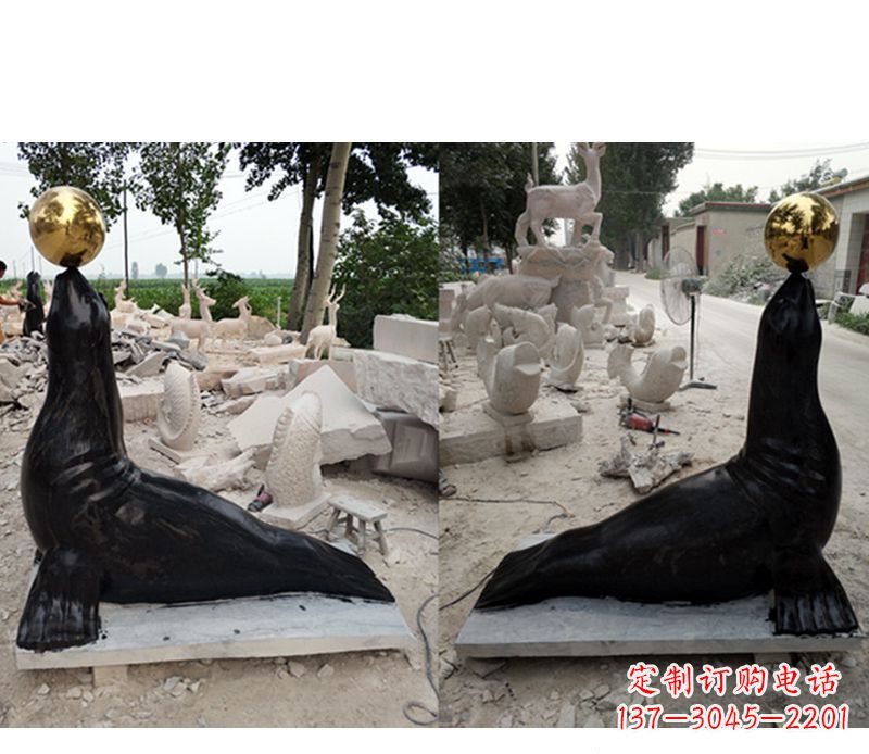泉州大理石动物海豹雕塑