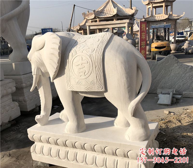 泉州大理石卷鼻如意大象雕塑