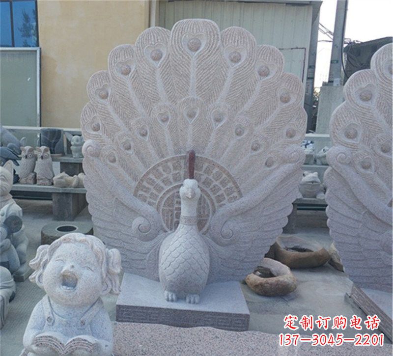 泉州大理石孔雀开屏石雕
