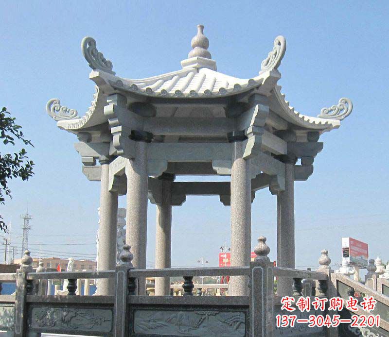 泉州大理石六角凉亭石雕 (2)