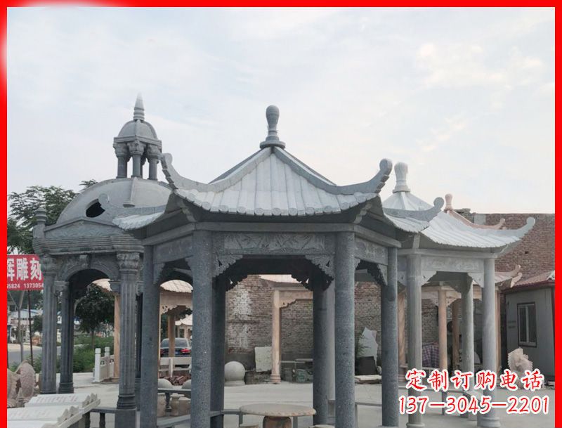 泉州大理石六角凉亭公园石雕 (5)