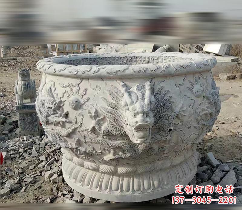 泉州大理石龙浮雕水缸