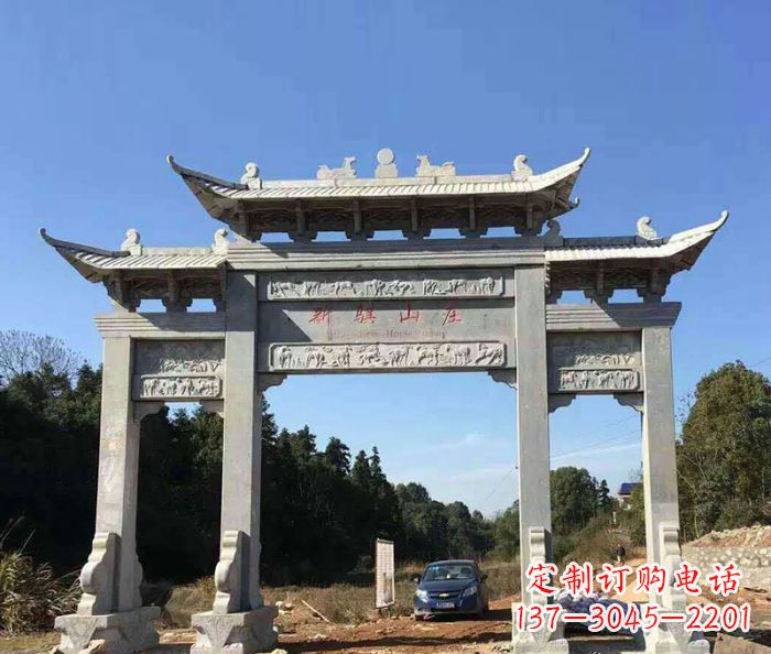 泉州大理石三门牌坊石雕 (2)