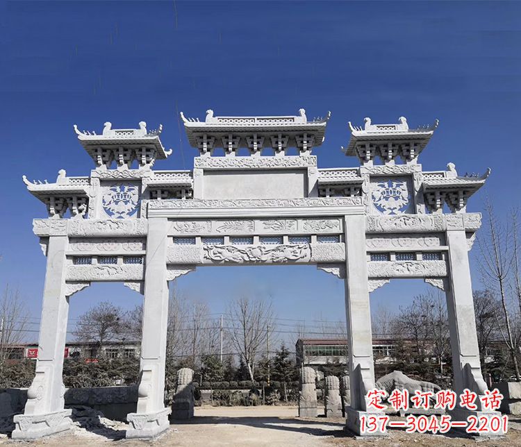 泉州大理石三门五楼牌坊石雕