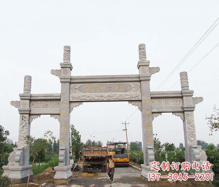 泉州大理石三门石牌坊石雕