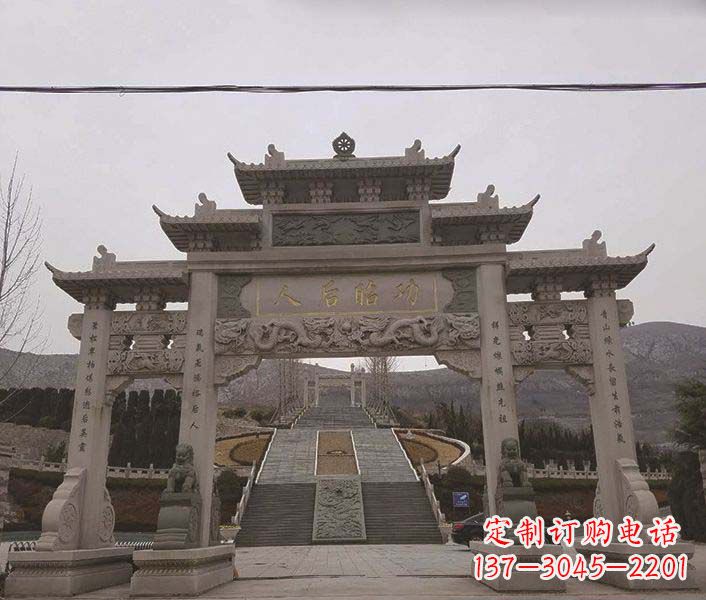 泉州大理石三门五楼石牌坊石雕