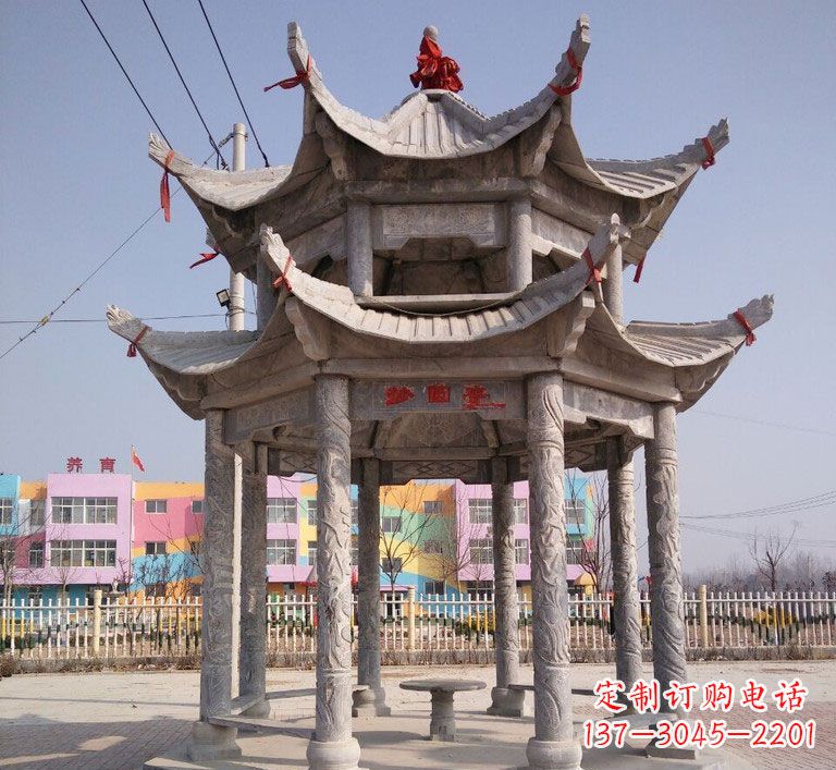 泉州大理石双层八角凉亭广场石雕
