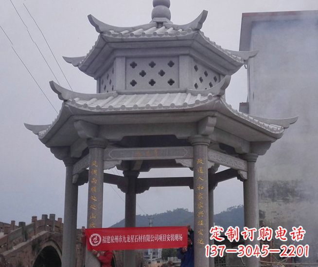 泉州大理石双层石雕凉亭