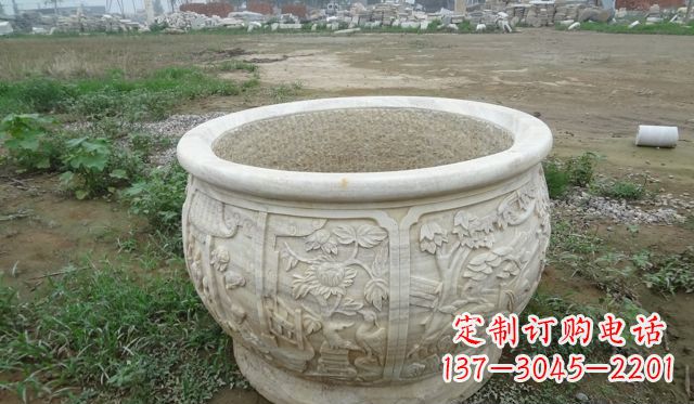 泉州大理石鸳鸯花盆雕塑
