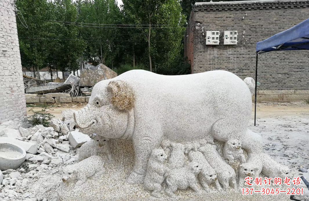 泉州大理石招财小母猪动物雕塑