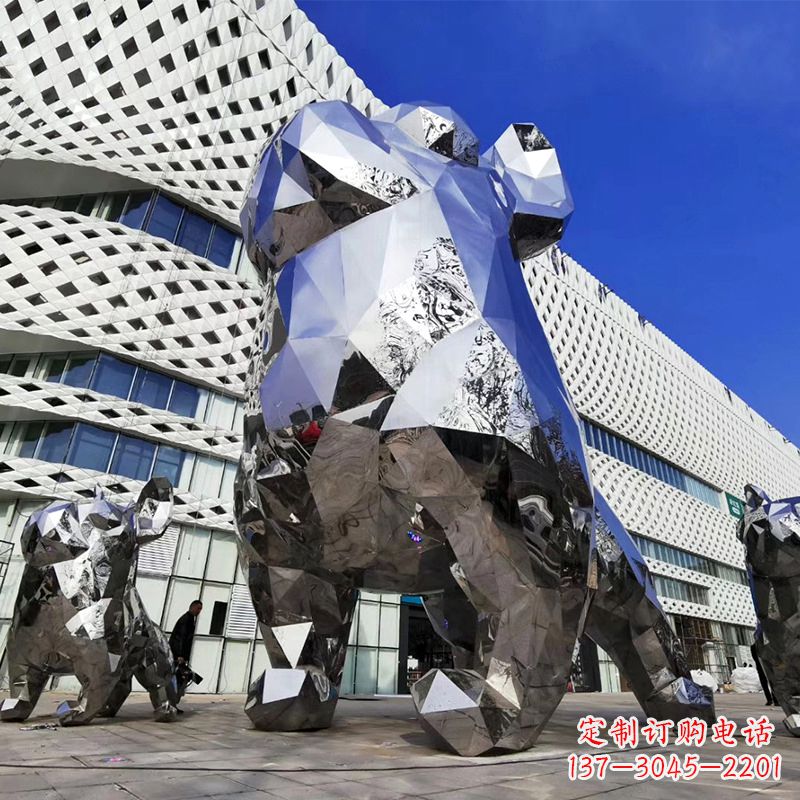 泉州大型不锈钢块面狗雕塑-城市商场广场动物景观