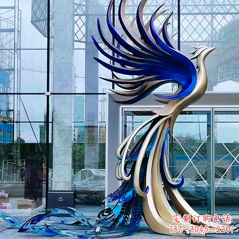 泉州精美彩绘不锈钢孔雀雕塑