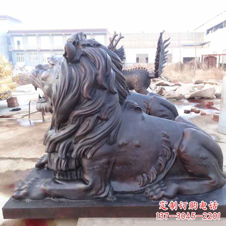 泉州大型纯铜港币狮子动物雕塑