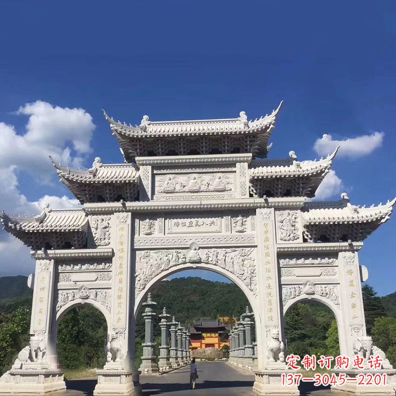 泉州大型汉白玉景区大门石雕牌楼雕塑