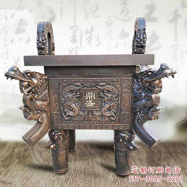 泉州典雅双龙四龙铜鼎雕塑