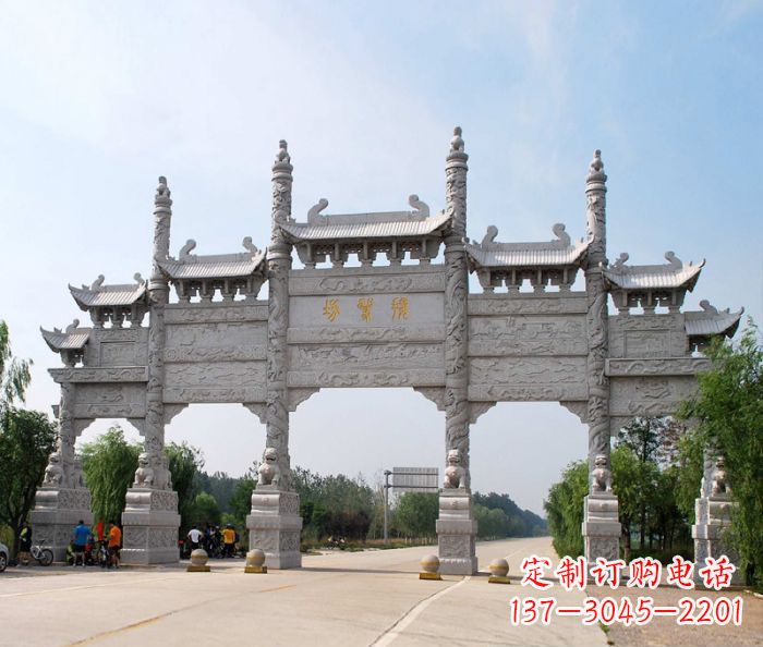 泉州大型五门道路石雕牌坊