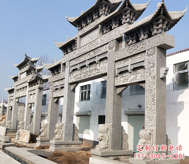 泉州大型五门仿古牌坊石雕 (2)