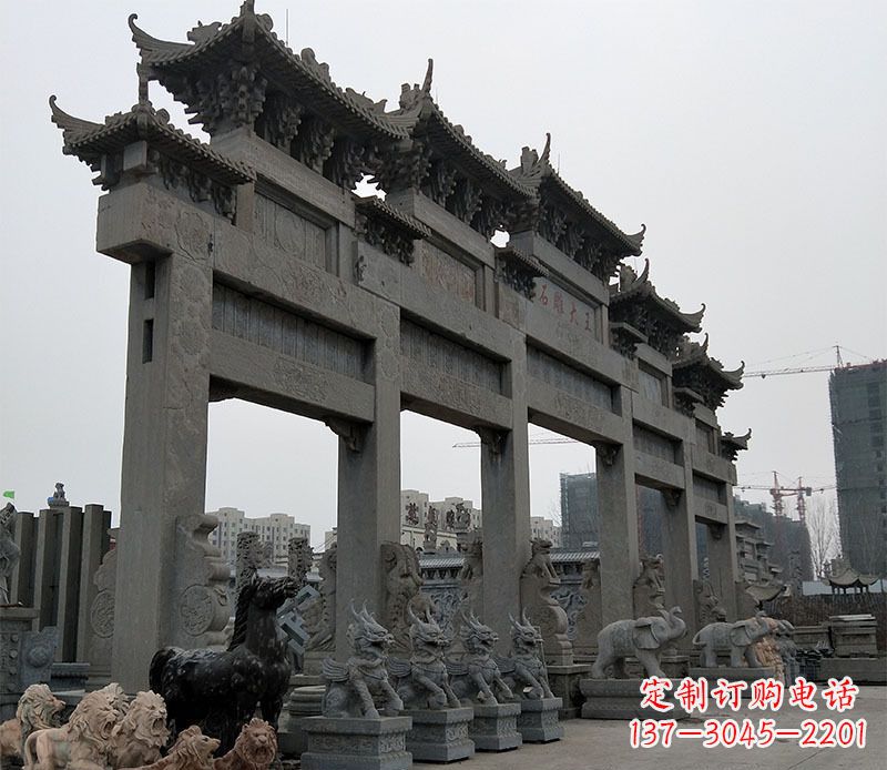 泉州大型五门仿古牌坊石雕 (3)