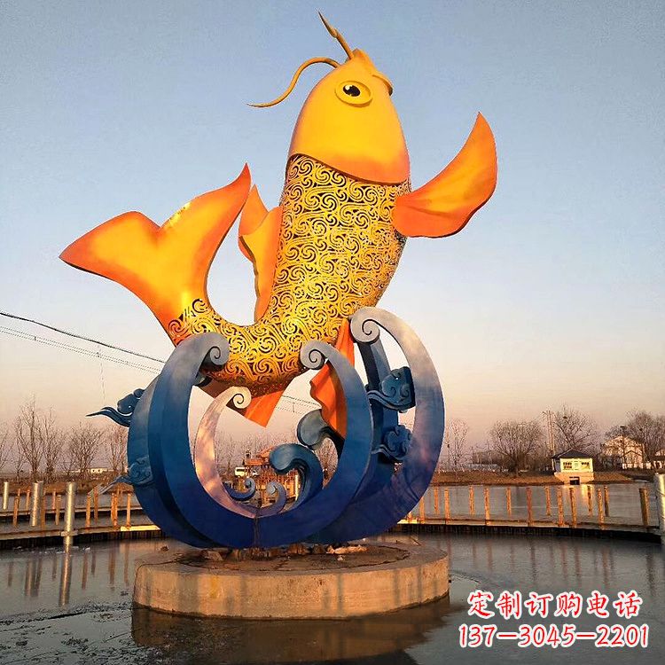 泉州大型鱼跃雕塑不锈钢景观雕塑-公园景区水景动物雕塑