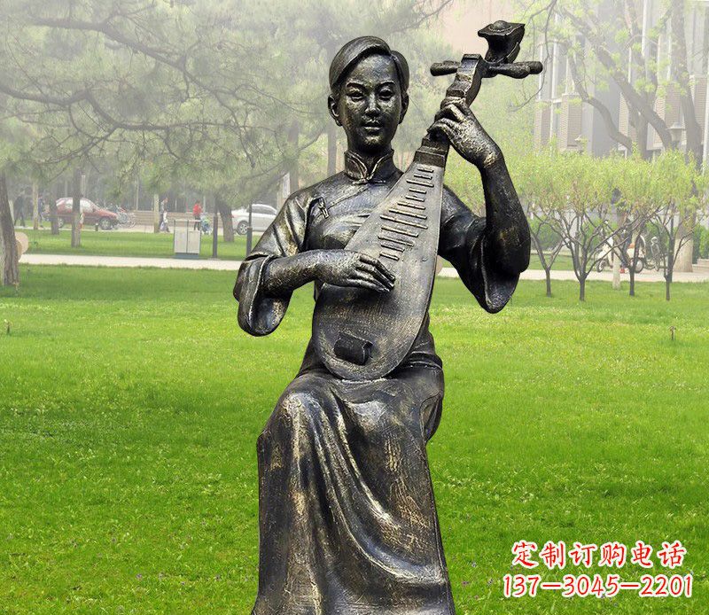 泉州高质量青铜人物弹琵琶雕塑