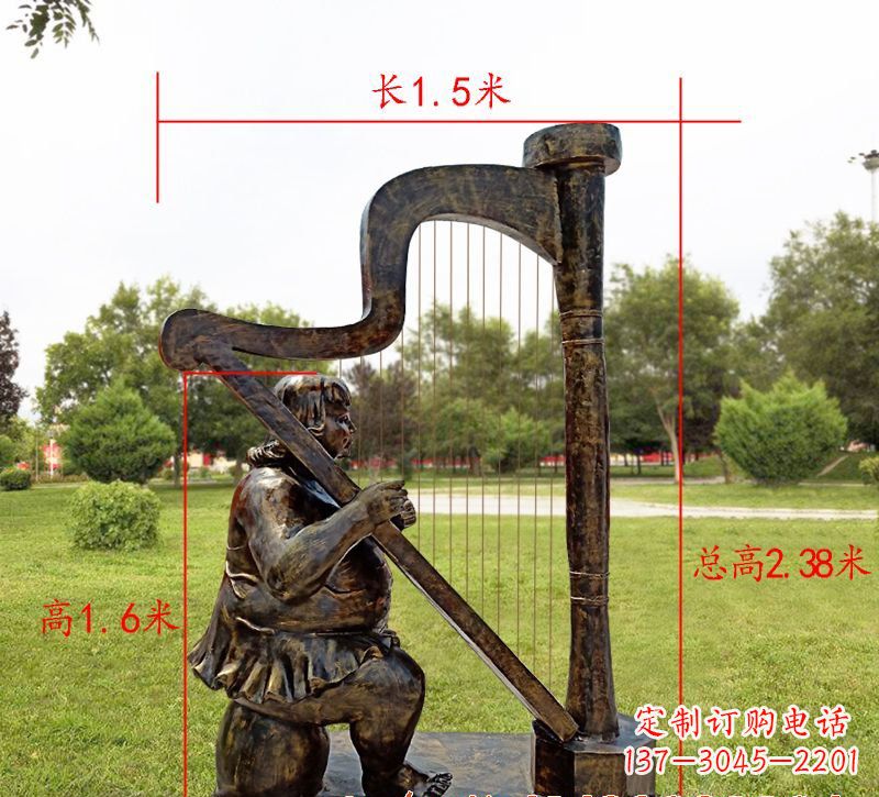 泉州手工铜制竖琴雕塑