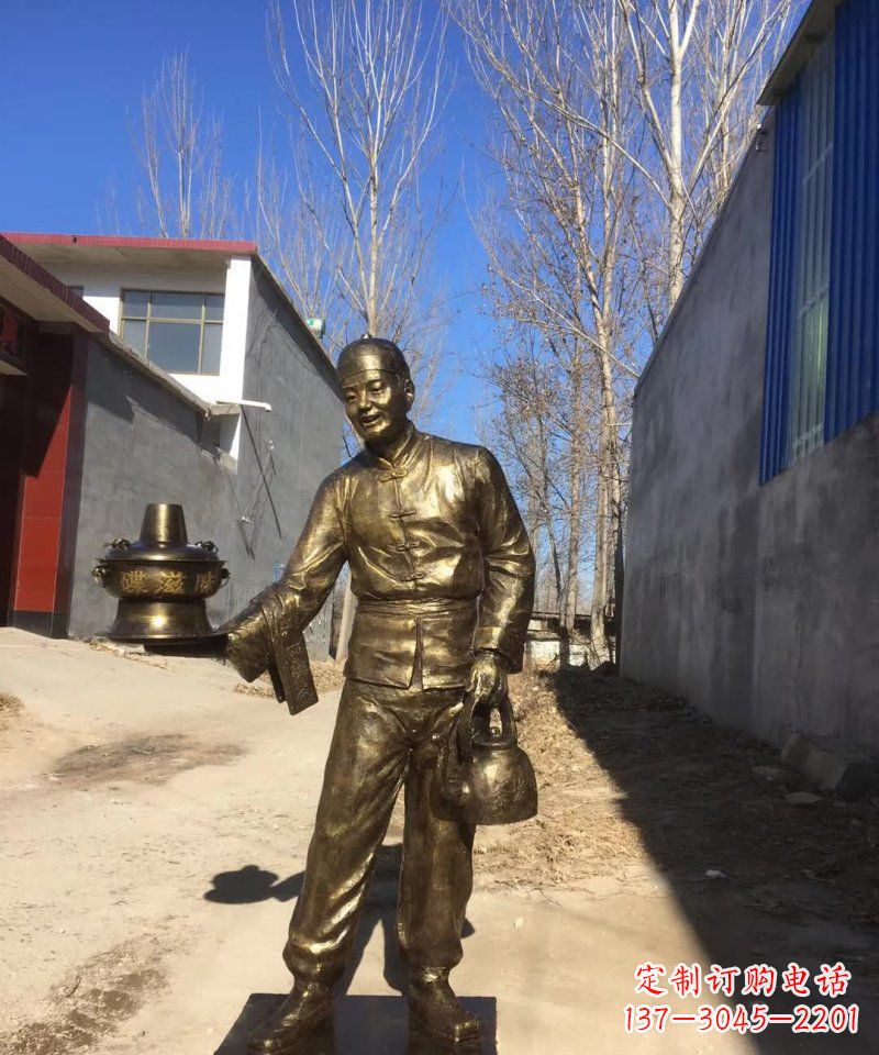泉州店小二铜雕火锅人物定制
