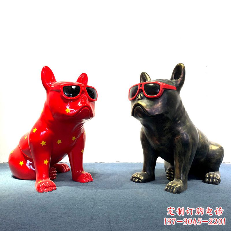 泉州斗牛犬公仔,网红眼镜狗卡通美陈雕塑摆件